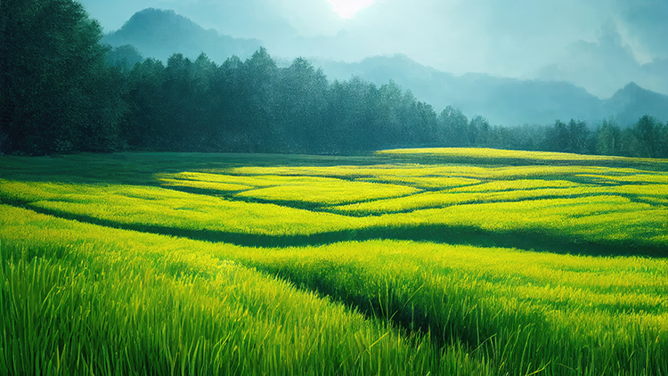 绿色草地山水之间